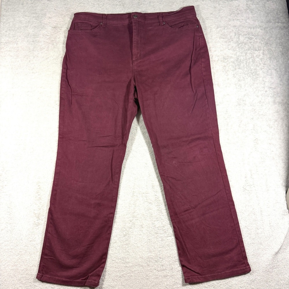 Gloria Vanderbilt Amanda Pants Women 18 Burgundy Straight Leg High Rise Short